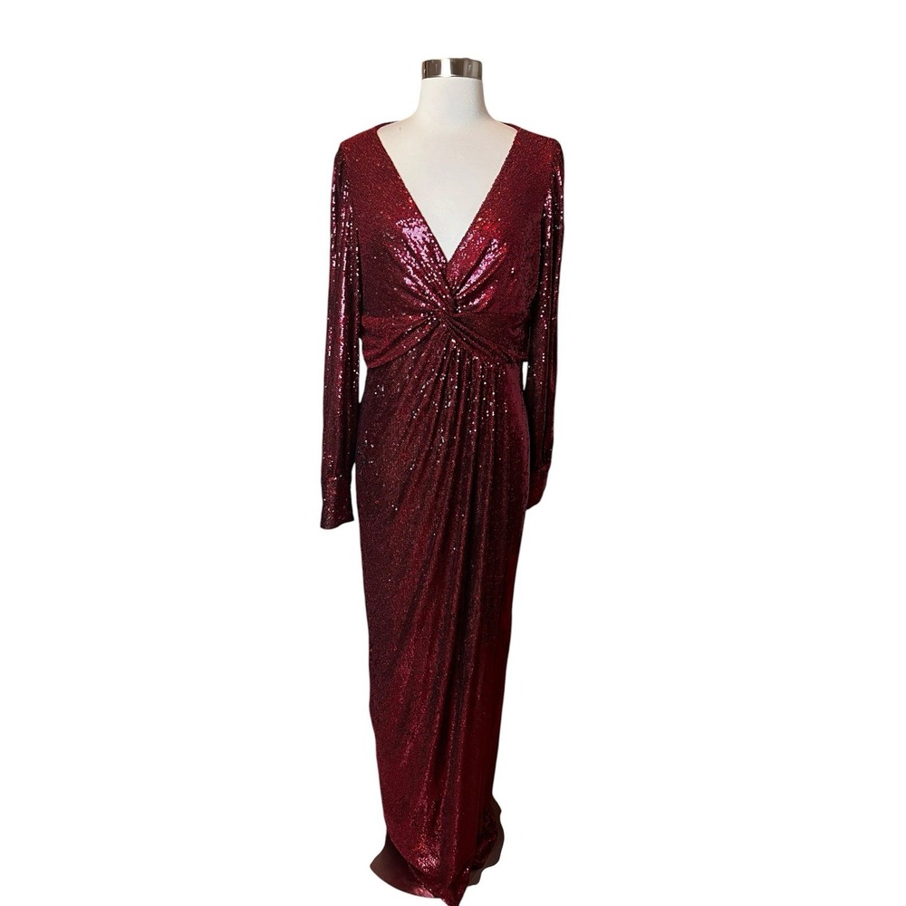 Rickie Freeman by Teri Jon Gown Dress Size 14 Burgundy Sequined